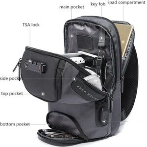Bange Waterproof Anti-Theft Sling Bag w/ USB in Black